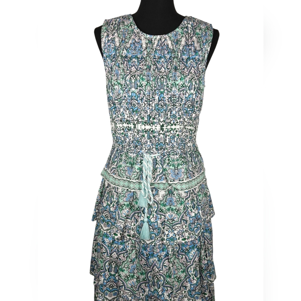 Shoshanna Blue Green Paisley Tiered Midi Dress - Picture 5 of 15